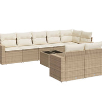 9-tlg. Garten-Sofagarnitur mit Kissen Beige Poly Rattan
