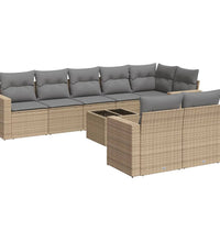 9-tlg. Garten-Sofagarnitur mit Kissen Beige Poly Rattan