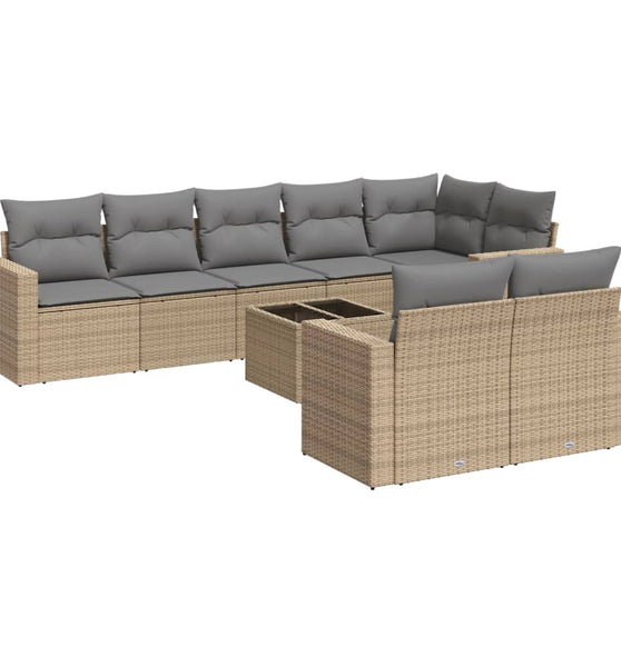 9-tlg. Garten-Sofagarnitur mit Kissen Beige Poly Rattan
