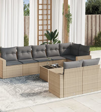 9-tlg. Garten-Sofagarnitur mit Kissen Beige Poly Rattan