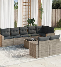 9-tlg. Garten-Sofagarnitur mit Kissen Grau Poly Rattan