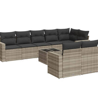 9-tlg. Garten-Sofagarnitur mit Kissen Hellgrau Poly Rattan
