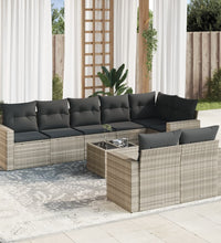 9-tlg. Garten-Sofagarnitur mit Kissen Hellgrau Poly Rattan