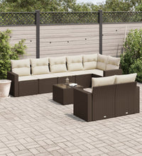9-tlg. Garten-Sofagarnitur mit Kissen Braun Poly Rattan
