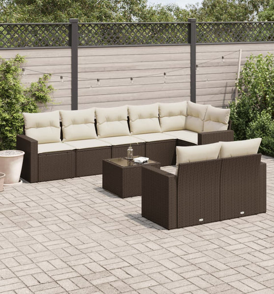 9-tlg. Garten-Sofagarnitur mit Kissen Braun Poly Rattan
