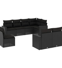 8-tlg. Garten-Sofagarnitur mit Kissen Schwarz Poly Rattan