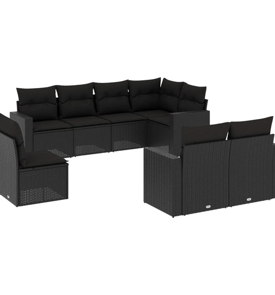 8-tlg. Garten-Sofagarnitur mit Kissen Schwarz Poly Rattan