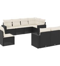 8-tlg. Garten-Sofagarnitur mit Kissen Schwarz Poly Rattan