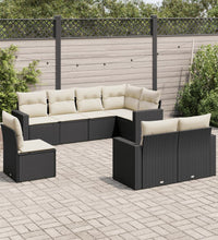8-tlg. Garten-Sofagarnitur mit Kissen Schwarz Poly Rattan