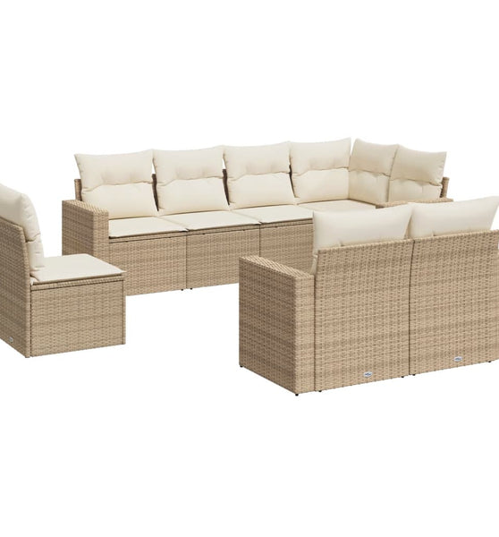 8-tlg. Garten-Sofagarnitur mit Kissen Beige Poly Rattan