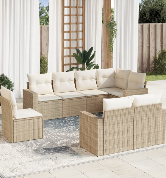 8-tlg. Garten-Sofagarnitur mit Kissen Beige Poly Rattan