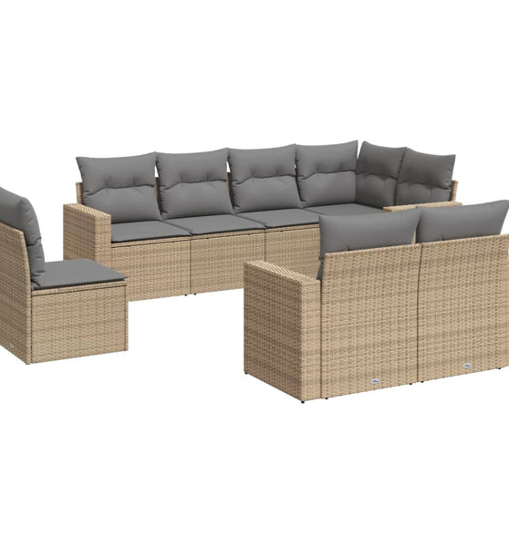 8-tlg. Garten-Sofagarnitur mit Kissen Beige Poly Rattan