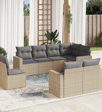 8-tlg. Garten-Sofagarnitur mit Kissen Beige Poly Rattan