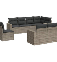 8-tlg. Garten-Sofagarnitur mit Kissen Grau Poly Rattan