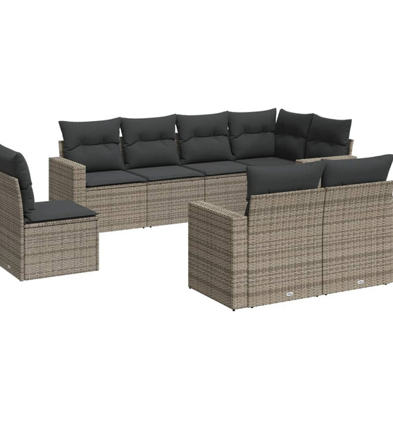 8-tlg. Garten-Sofagarnitur mit Kissen Grau Poly Rattan