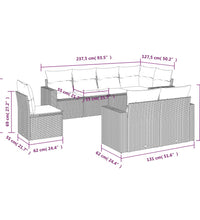8-tlg. Garten-Sofagarnitur mit Kissen Grau Poly Rattan