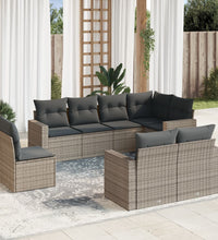 8-tlg. Garten-Sofagarnitur mit Kissen Grau Poly Rattan