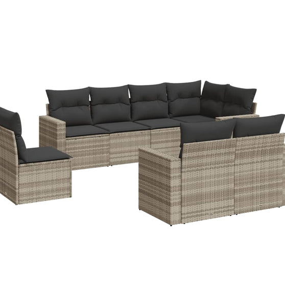 8-tlg. Garten-Sofagarnitur mit Kissen Hellgrau Poly Rattan