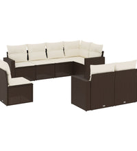 8-tlg. Garten-Sofagarnitur mit Kissen Braun Poly Rattan