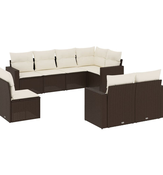 8-tlg. Garten-Sofagarnitur mit Kissen Braun Poly Rattan