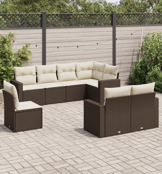 8-tlg. Garten-Sofagarnitur mit Kissen Braun Poly Rattan