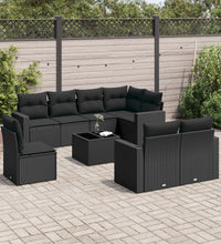 9-tlg. Garten-Sofagarnitur mit Kissen Schwarz Poly Rattan