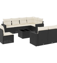 9-tlg. Garten-Sofagarnitur mit Kissen Schwarz Poly Rattan