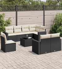 9-tlg. Garten-Sofagarnitur mit Kissen Schwarz Poly Rattan