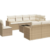 9-tlg. Garten-Sofagarnitur mit Kissen Beige Poly Rattan