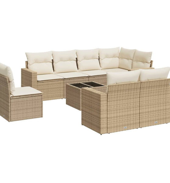9-tlg. Garten-Sofagarnitur mit Kissen Beige Poly Rattan