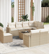 9-tlg. Garten-Sofagarnitur mit Kissen Beige Poly Rattan