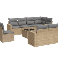 9-tlg. Garten-Sofagarnitur mit Kissen Beige Poly Rattan