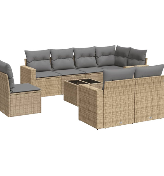 9-tlg. Garten-Sofagarnitur mit Kissen Beige Poly Rattan