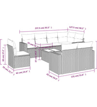 9-tlg. Garten-Sofagarnitur mit Kissen Beige Poly Rattan