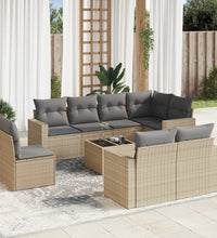 9-tlg. Garten-Sofagarnitur mit Kissen Beige Poly Rattan