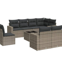 9-tlg. Garten-Sofagarnitur mit Kissen Grau Poly Rattan