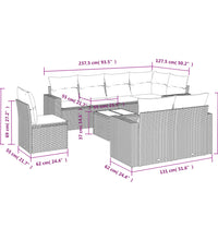 9-tlg. Garten-Sofagarnitur mit Kissen Grau Poly Rattan