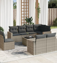 9-tlg. Garten-Sofagarnitur mit Kissen Grau Poly Rattan