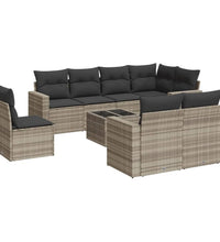 9-tlg. Garten-Sofagarnitur mit Kissen Hellgrau Poly Rattan