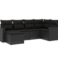 6-tlg. Garten-Sofagarnitur mit Kissen Schwarz Poly Rattan