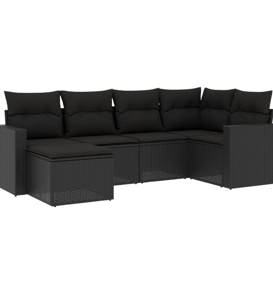6-tlg. Garten-Sofagarnitur mit Kissen Schwarz Poly Rattan