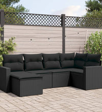 6-tlg. Garten-Sofagarnitur mit Kissen Schwarz Poly Rattan