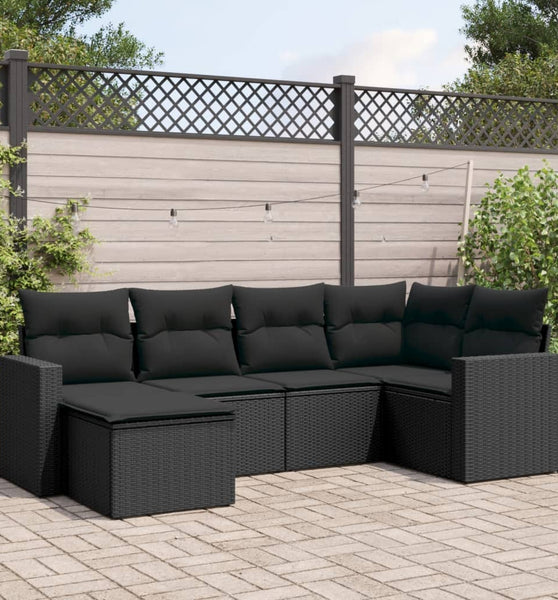 6-tlg. Garten-Sofagarnitur mit Kissen Schwarz Poly Rattan
