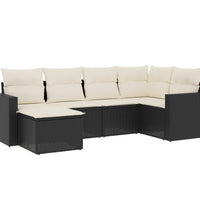 6-tlg. Garten-Sofagarnitur mit Kissen Schwarz Poly Rattan