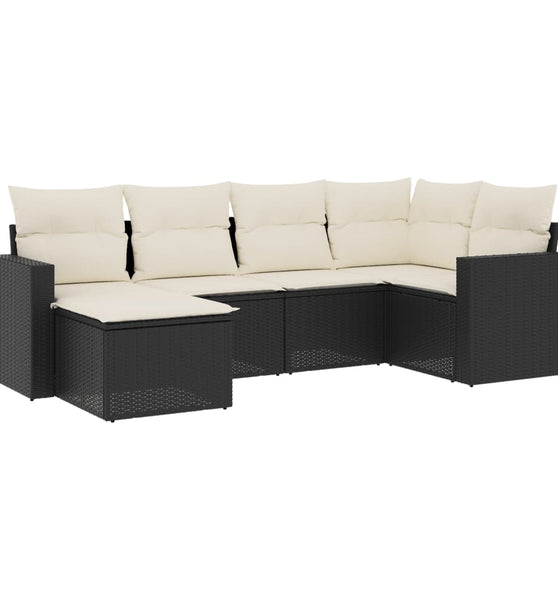 6-tlg. Garten-Sofagarnitur mit Kissen Schwarz Poly Rattan