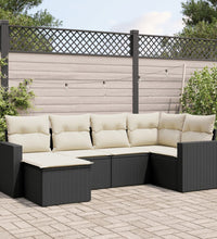 6-tlg. Garten-Sofagarnitur mit Kissen Schwarz Poly Rattan