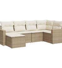6-tlg. Garten-Sofagarnitur mit Kissen Beige Poly Rattan