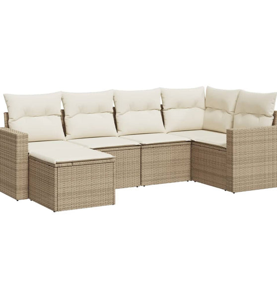 6-tlg. Garten-Sofagarnitur mit Kissen Beige Poly Rattan