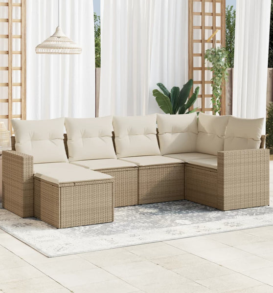 6-tlg. Garten-Sofagarnitur mit Kissen Beige Poly Rattan