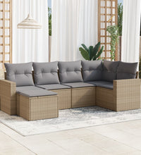 6-tlg. Garten-Sofagarnitur mit Kissen Beige Poly Rattan